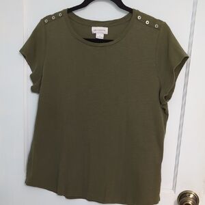 Liz Claiborne Sz L Green Cap Short Sleeve Boxy all Cotton Tee